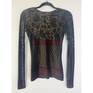 Vintage C.C. Outlaw Womens Velvet Floral Y2K 90s USA Whimsigoth Brown Shirt Top